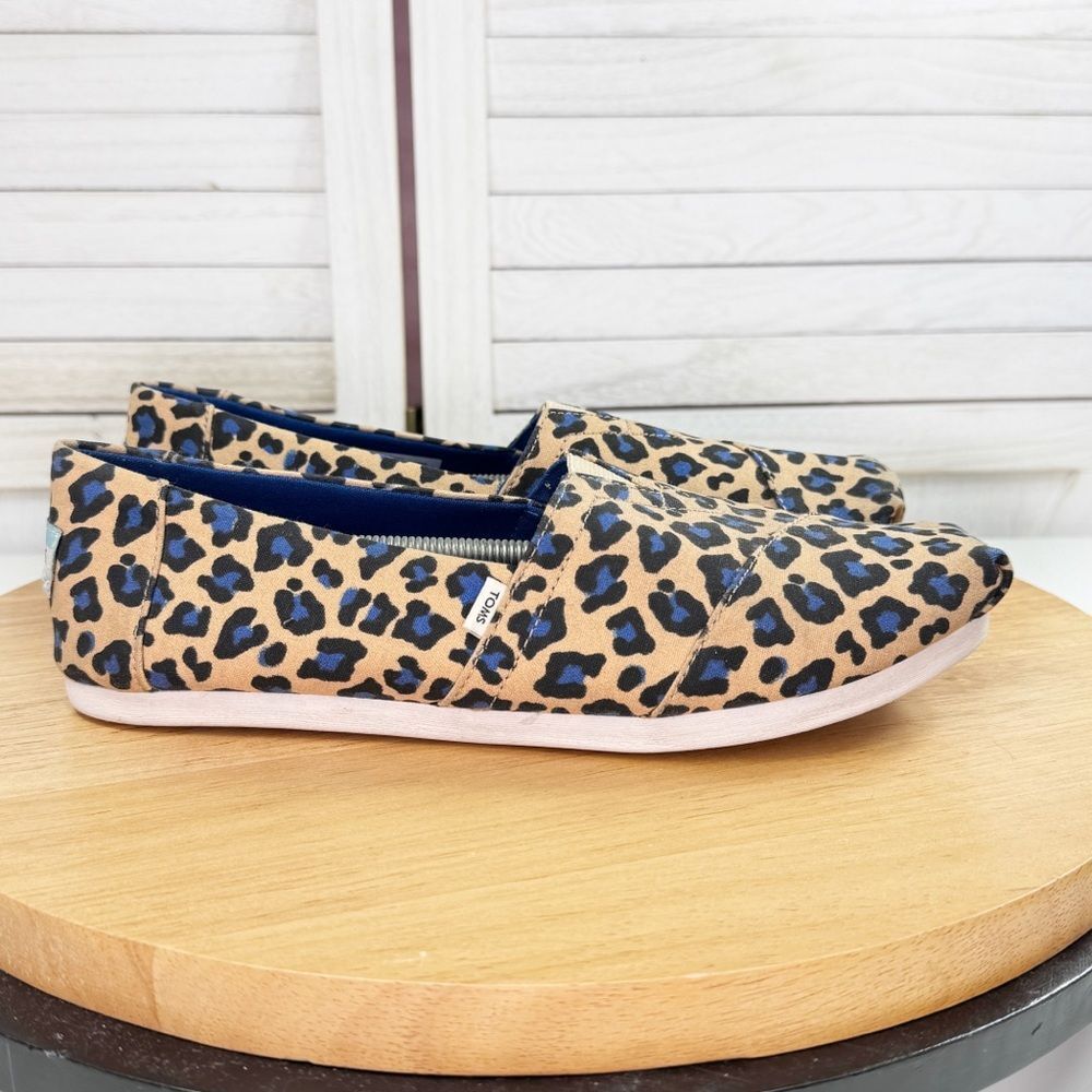 Toms Alpargata Leopard Print Canvas Slip On Shoes Tan Blue Women‎ Size 9